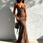 Sexy Leopard Strap Fishtail Maxi Dress