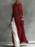 Women's Sleeveless Off-Shoulder Loose Maxi Dress with Pockets