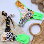 Elegant Women's One Shoulder Swimsuit Two Piece Swim Dress With Bikini Bottom Swim Bikini Bathing Suits New Print Stitching Bikini Swimming Fashion Swimwear For Spring Beach Surf